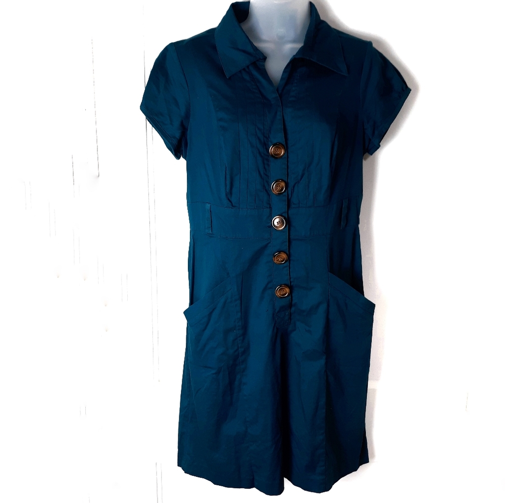 AMANDA LANE Cap Sleeve Shirt Dress Dark Teal Sz 8